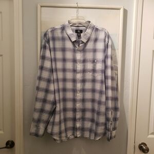 Calvin Klein Men's White and Blue Checkered Shirt